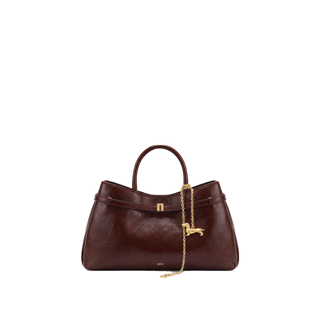 JW PEI Maeve Dachshund Charm Satchel Tote Bag - Deep Burgundy