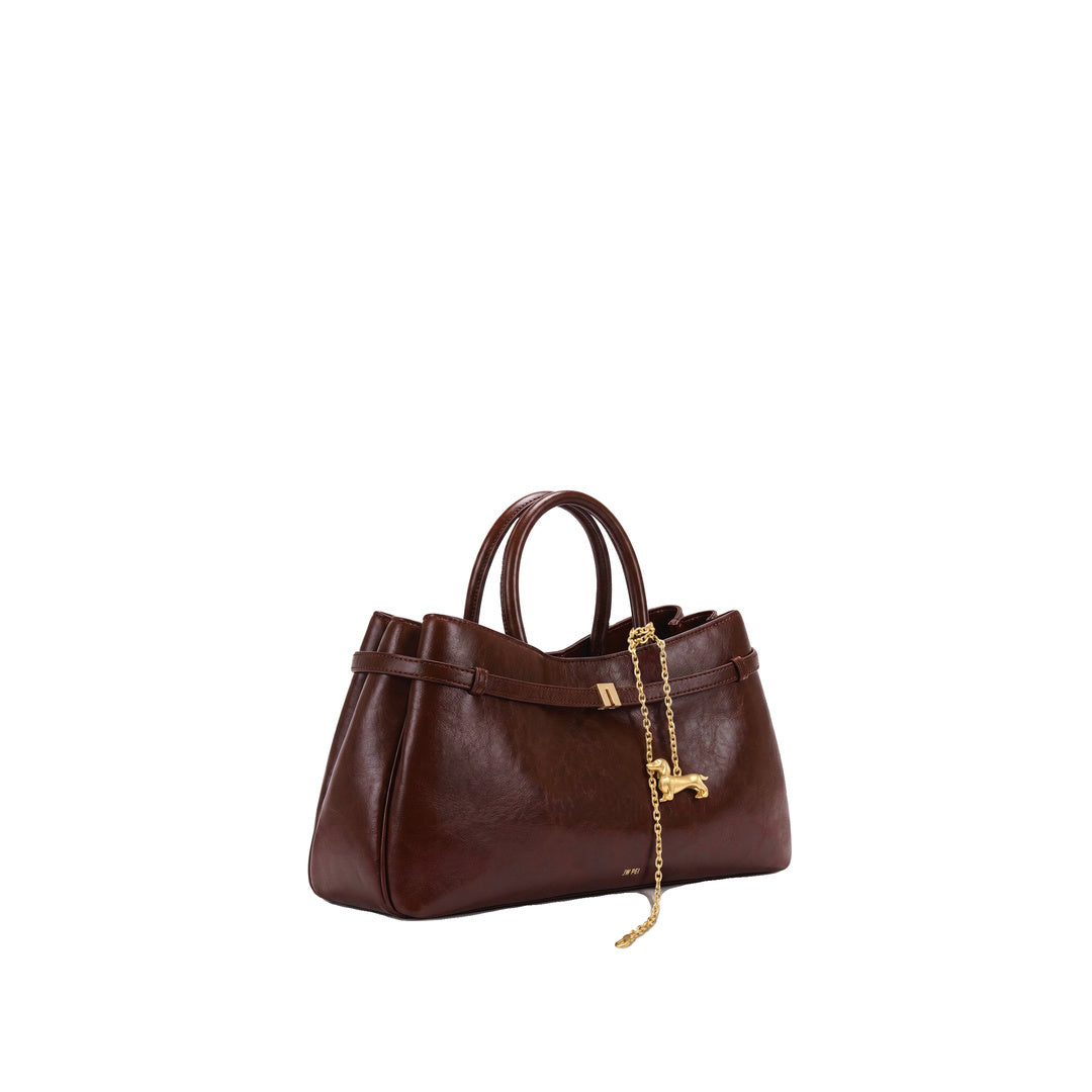 JW PEI Maeve Dachshund Charm Satchel Tote Bag - Deep Burgundy