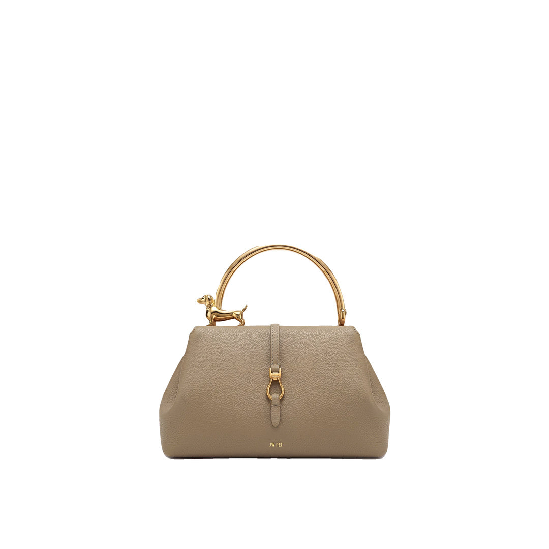 JW PEI Bruna Dachshund Metal Handle Top Handle Bag - Light Brown