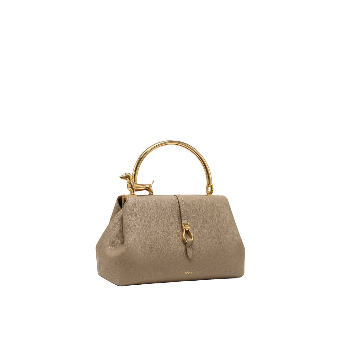 JW PEI Bruna Dachshund Metal Handle Top Handle Bag - Light Brown