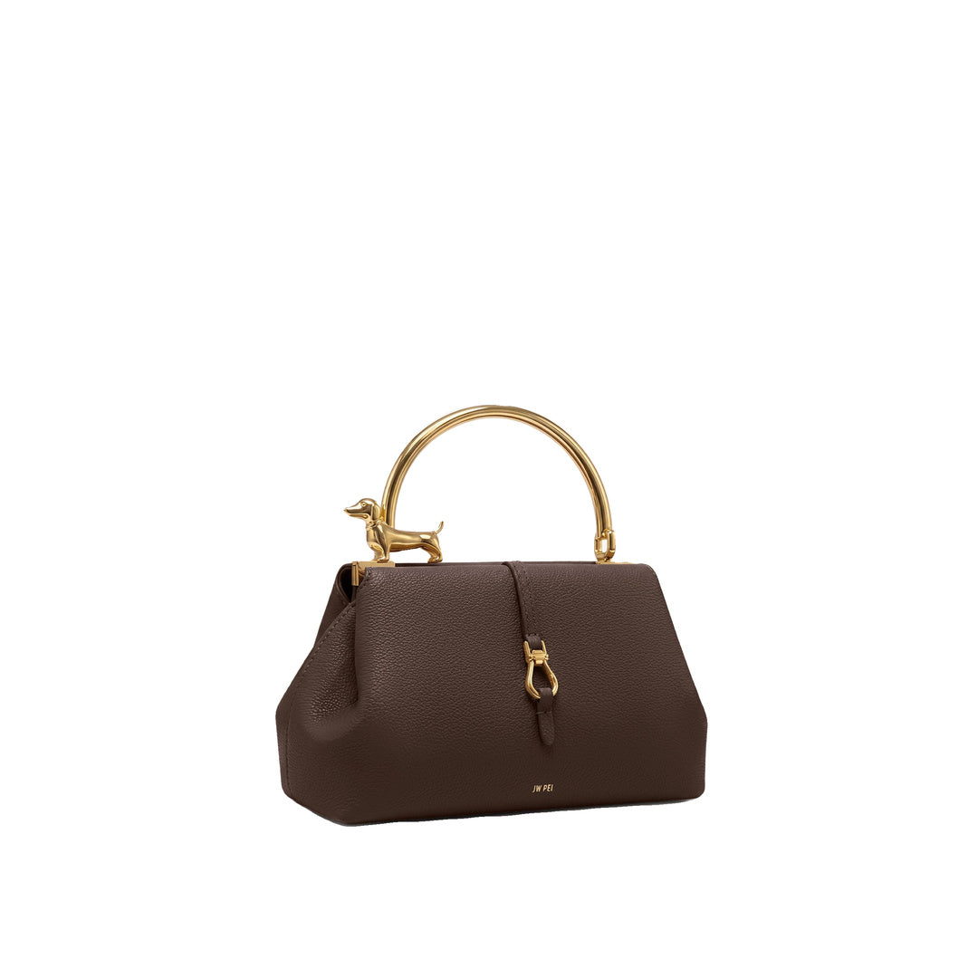 JW PEI Bruna Dachshund Metal Handle Top Handle Bag - Dark Brown