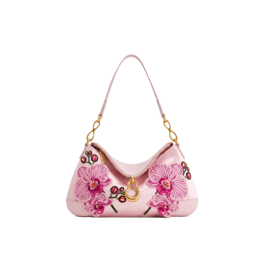 JW PEI Jayla Metal Pendant Embellished Orchid Embroidered Shoulder Bag - Pink