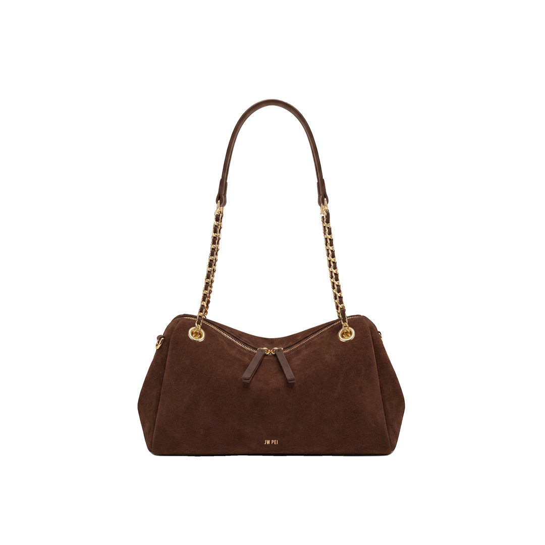 JW PEI Mireya Faux Suede Chain Shoulder Bag - Dark Brown