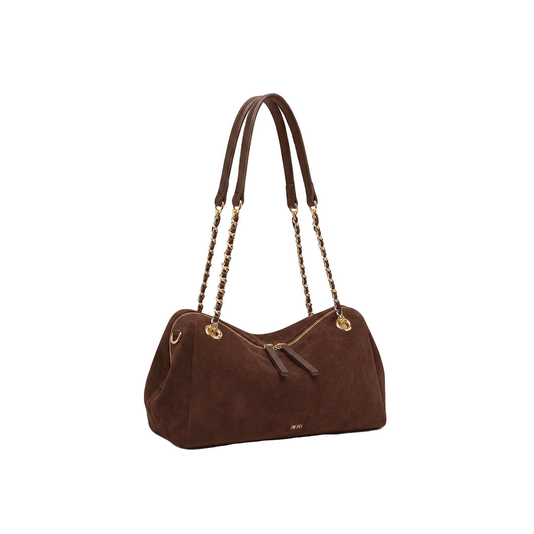 JW PEI Mireya Faux Suede Chain Shoulder Bag - Dark Brown