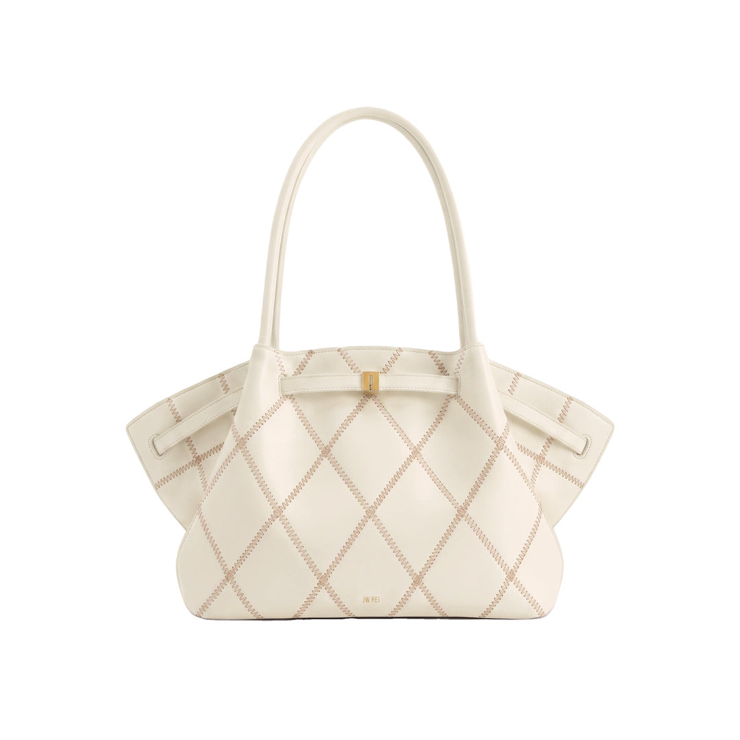 JW PEI Hana Large Quilting Tote Bag - Ivory White