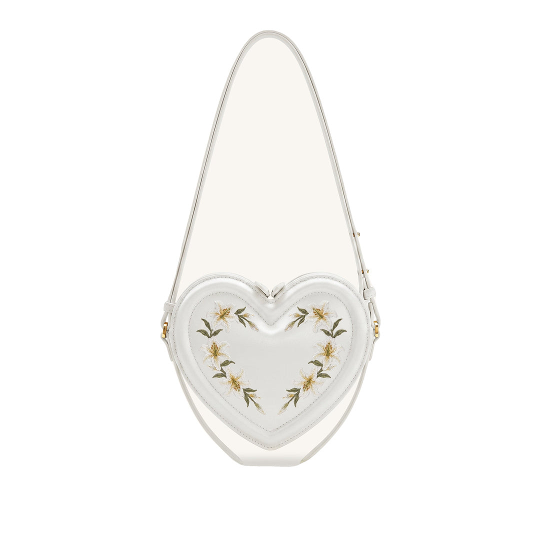 JW PEI Arlene Embroidered Heart Shape Crossbody Bag - Milky White