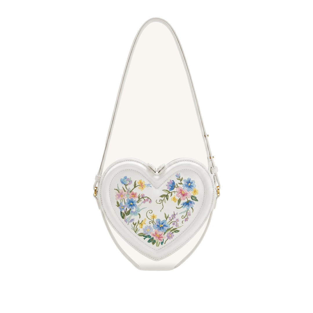 JW PEI Arlene Embroidered Heart Shape Crossbody Bag - Ivory White