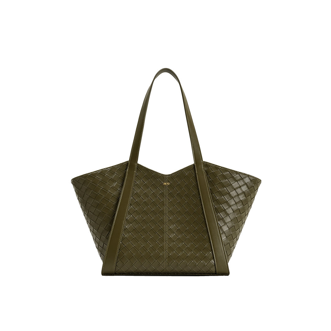 JW PEI Kiana Large Capacity Weave Texture Tote Bag - Dark Olive