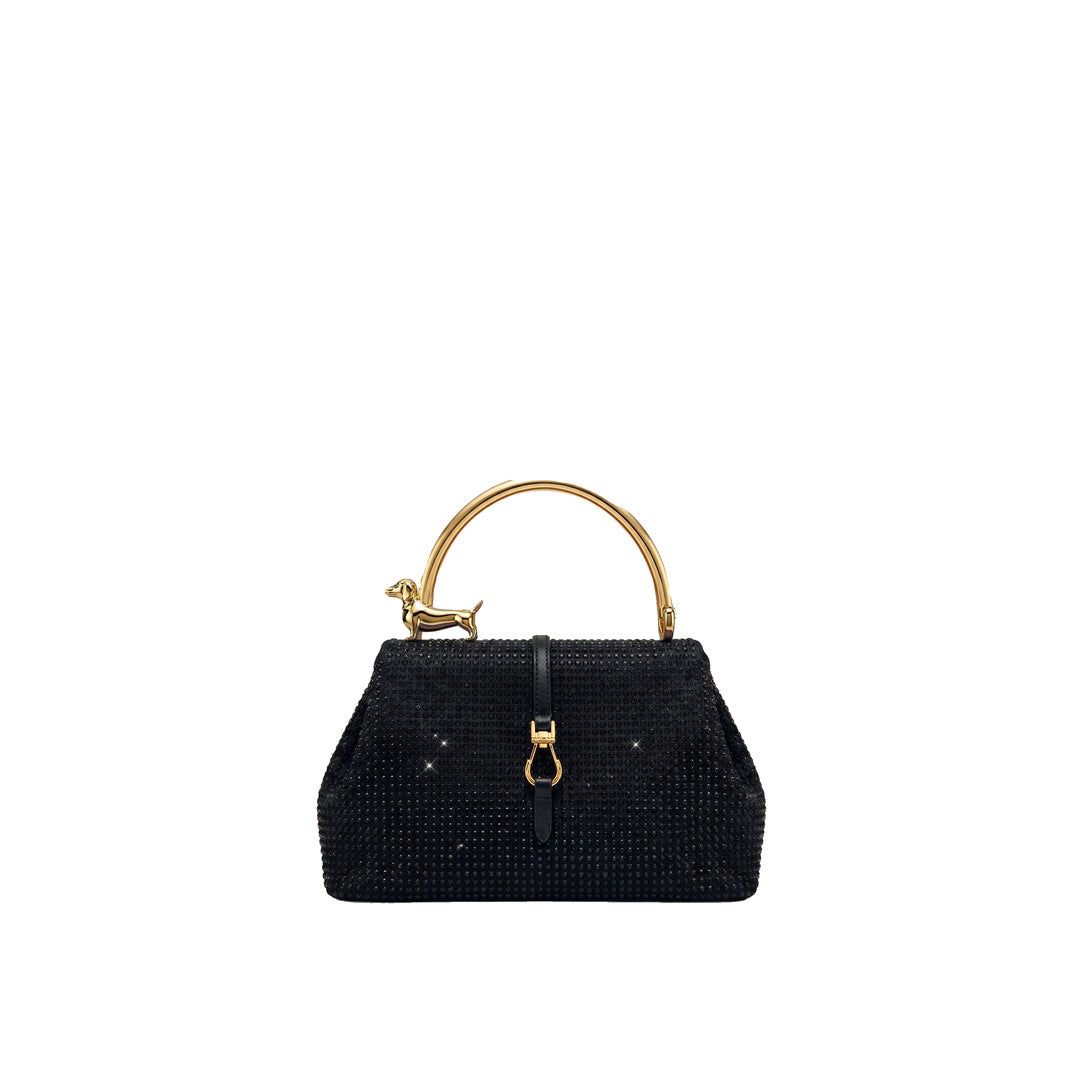 JW PEI Bruna Artificial Crystal Dachshund Metal Handle Top Handle Bag - Black