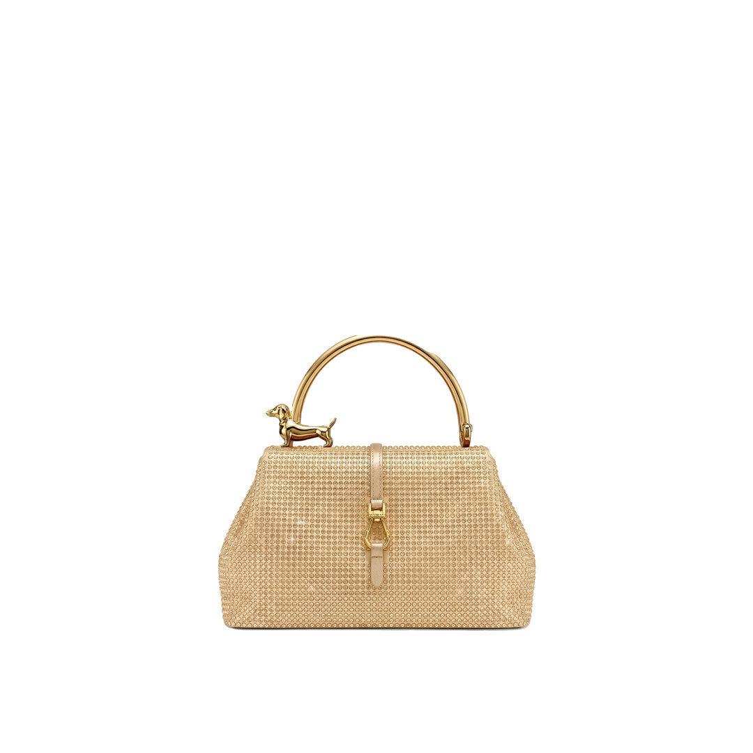 JW PEI Bruna Artificial Crystal Dachshund Metal Handle Top Handle Bag - Champagne
