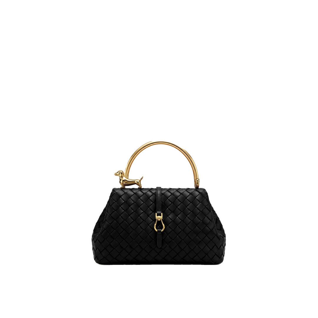 JW PEI Bruna Woven Dachshund Metal Handle Top Handle Bag -  Black