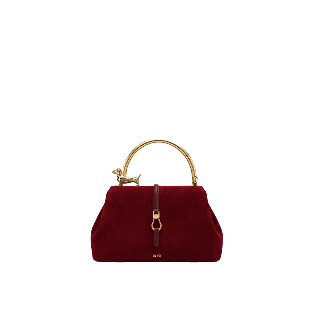 JW PEI Bruna Faux Suede Dachshund Metal Top Handle Bag - Scarlet Red