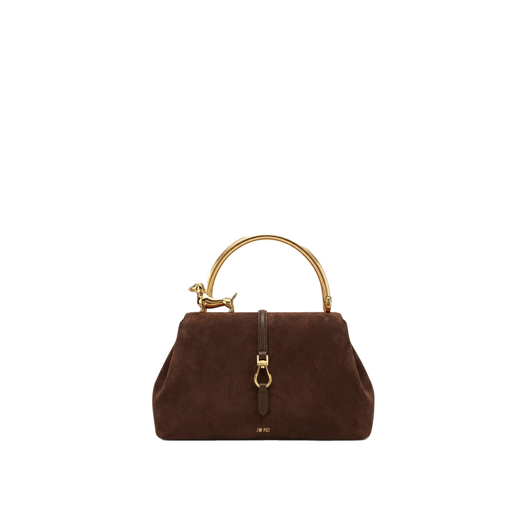 JW PEI Bruna Faux Suede Dachshund Metal Top Handle Bag - Sandalwood Brown
