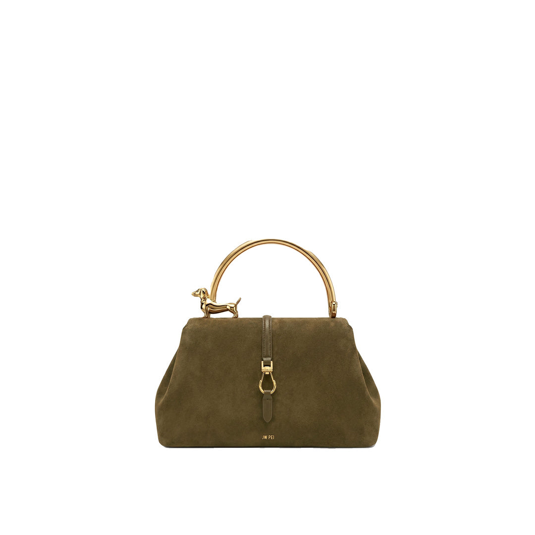 JW PEI Bruna Faux Suede Dachshund Metal Top Handle Bag - Light Green