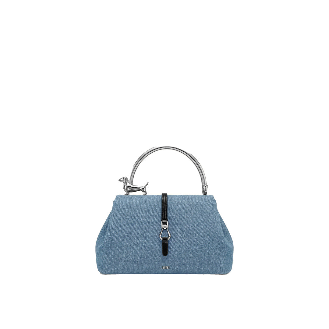 JW PEI Bruna Dachshund Metal Handle Top Handle Bag - Light Blue Denim