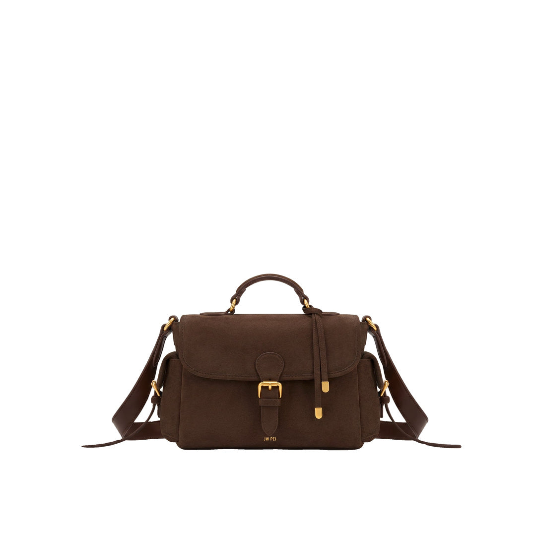 JW PEI Marina Faux Suede Flap Multi-Pocket Top Handle Crossbody Bag - Dark Brown