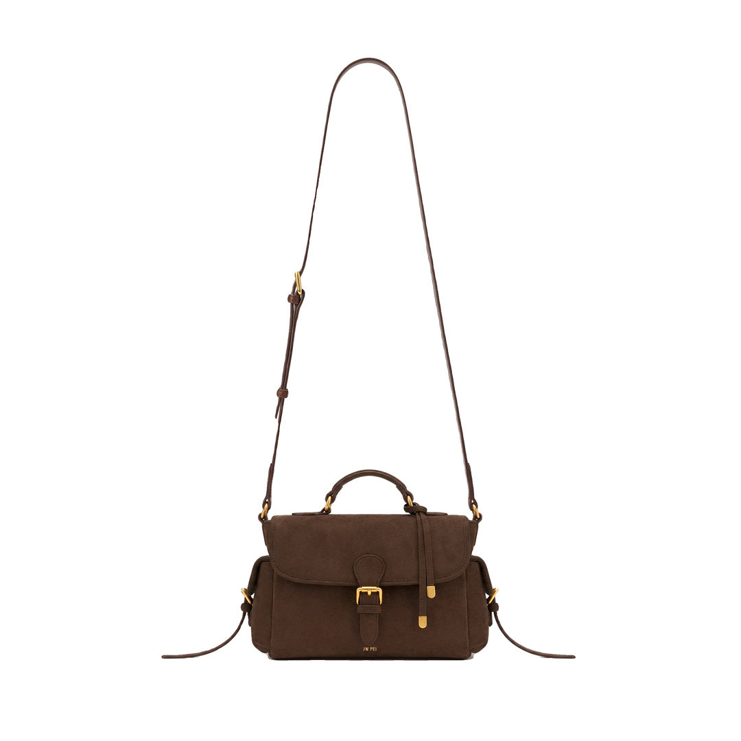 JW PEI Marina Faux Suede Flap Multi-Pocket Top Handle Crossbody Bag - Dark Brown
