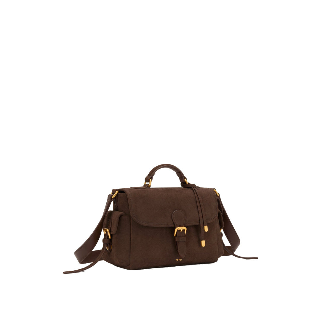 JW PEI Marina Faux Suede Flap Multi-Pocket Top Handle Crossbody Bag - Dark Brown