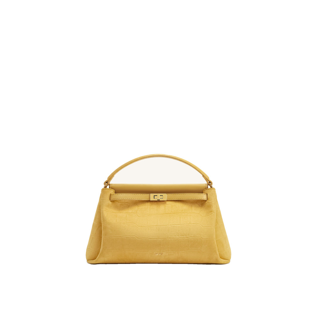 JW PEI Carmen Faux Suede Croc-Embossed Top Handle Bag - Yellow