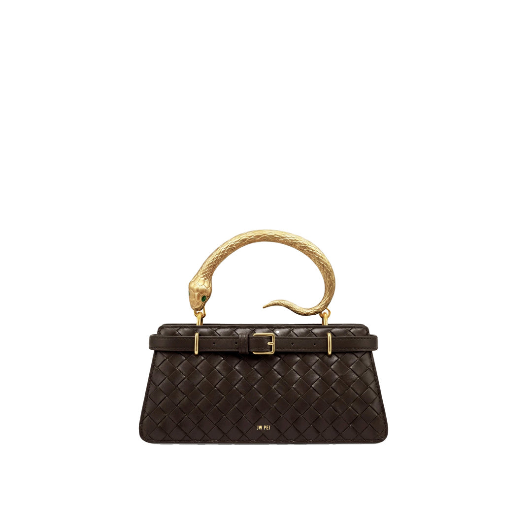 JW PEI Elena Snake Handle Woven Texture Top Handle Bag - Espresso