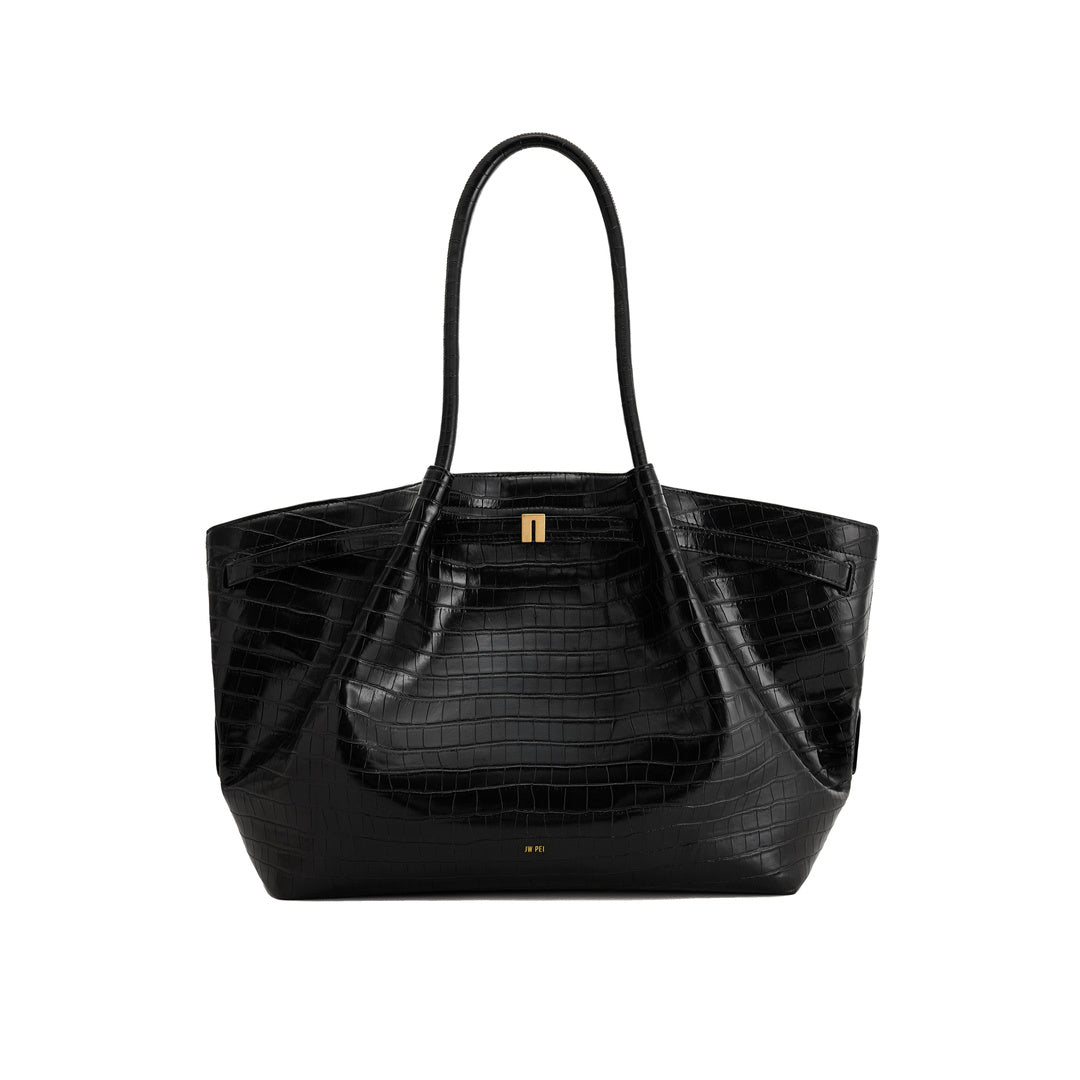 JW PEI Hana Large Tote Bag - Black Croc