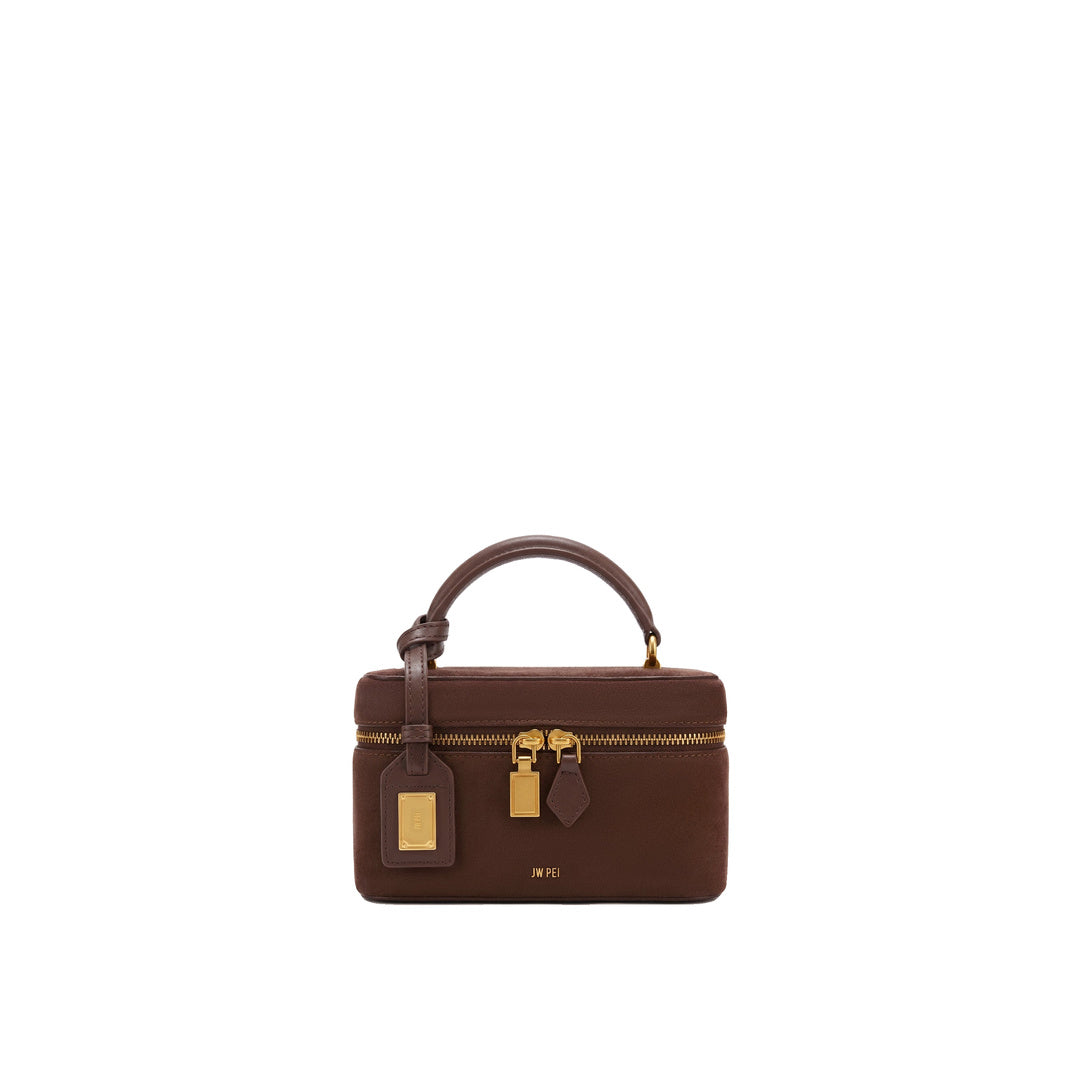 JW PEI Cleo Faux Suede Box Shape Top Handle Bag - Chocolate Brown