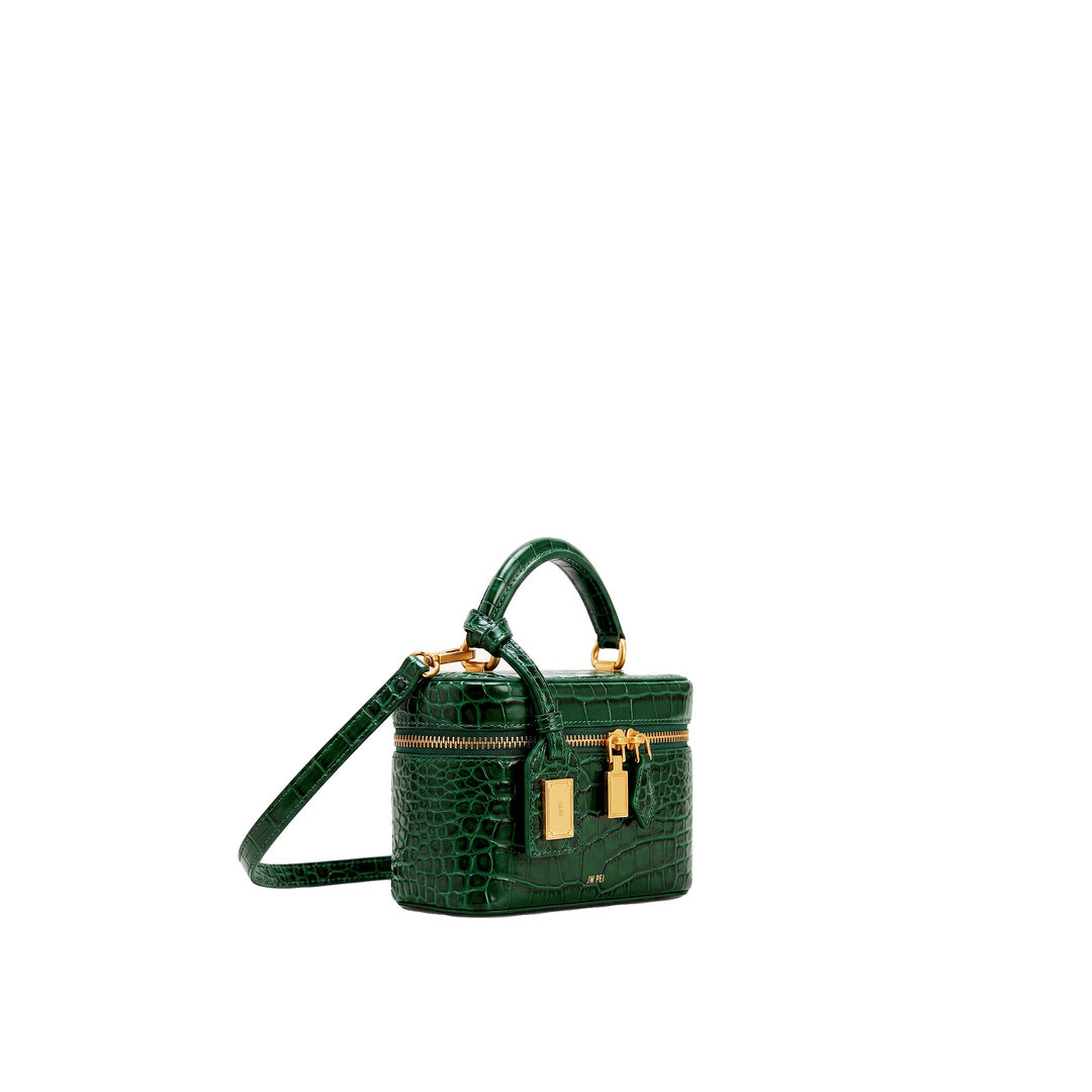 JW PEI Cleo Box Shape Top Handle Bag - Forest Green Croc