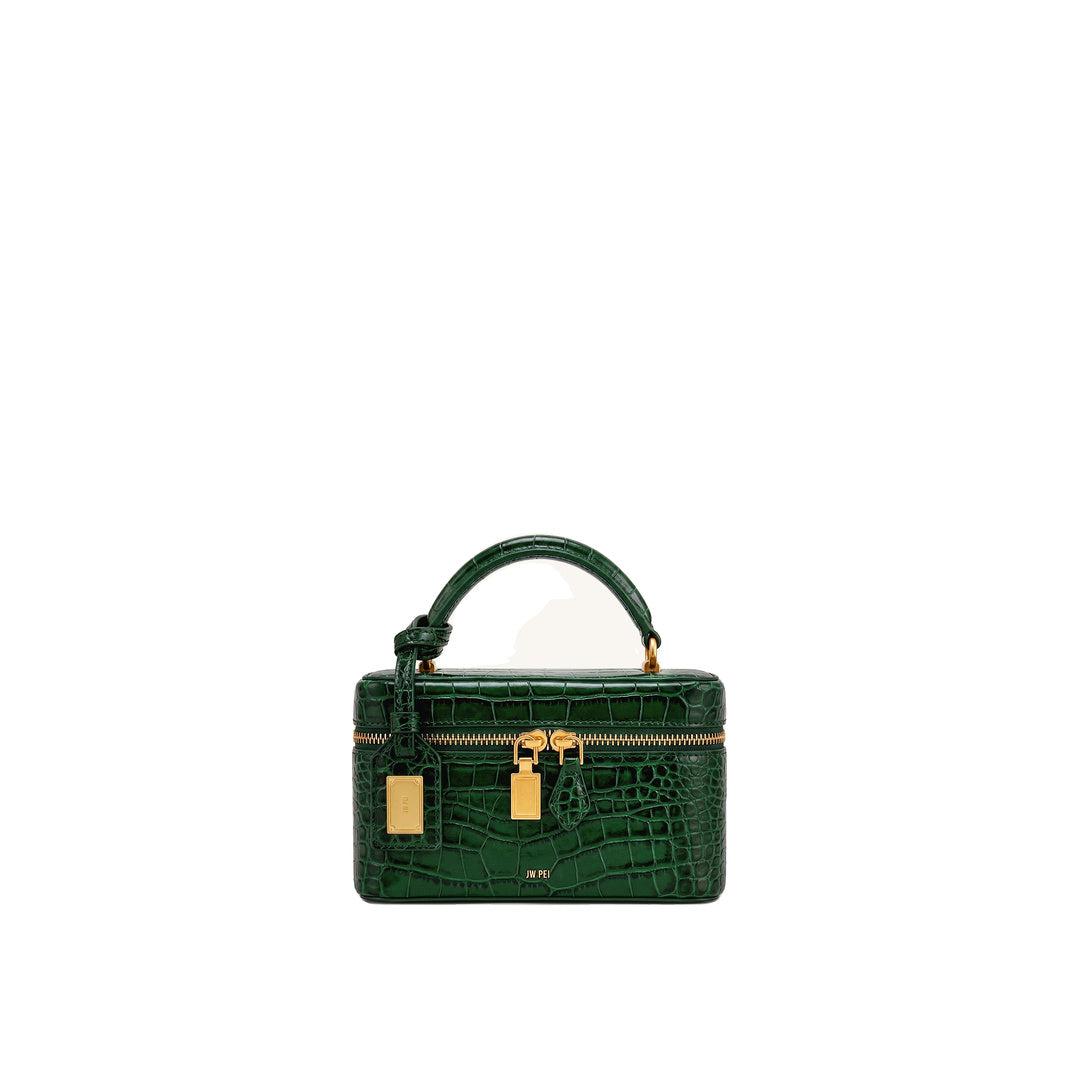 JW PEI Cleo Box Shape Top Handle Bag - Forest Green Croc