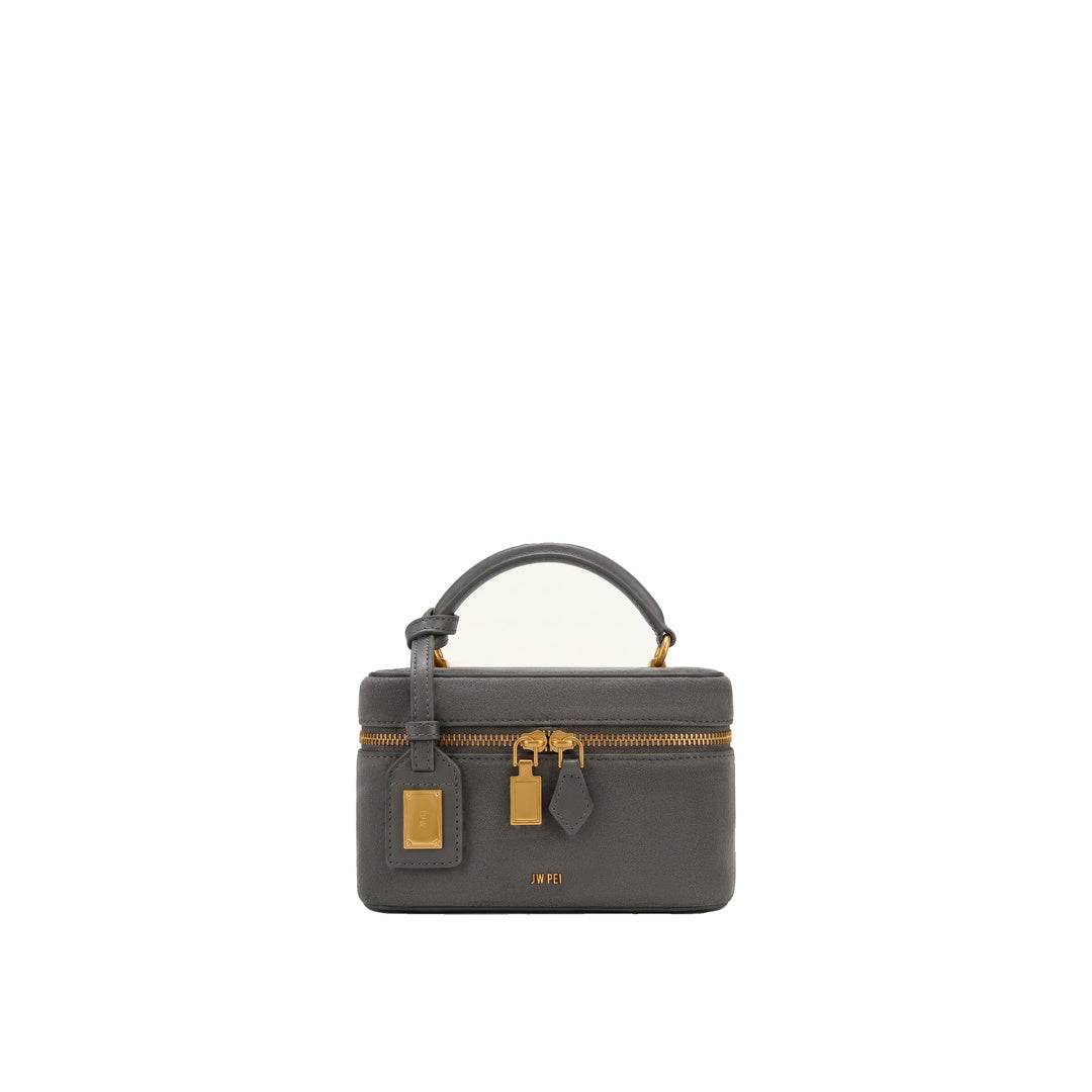 JW PEI Cleo Faux Suede Box Shape Top Handle Bag - Dark Gray