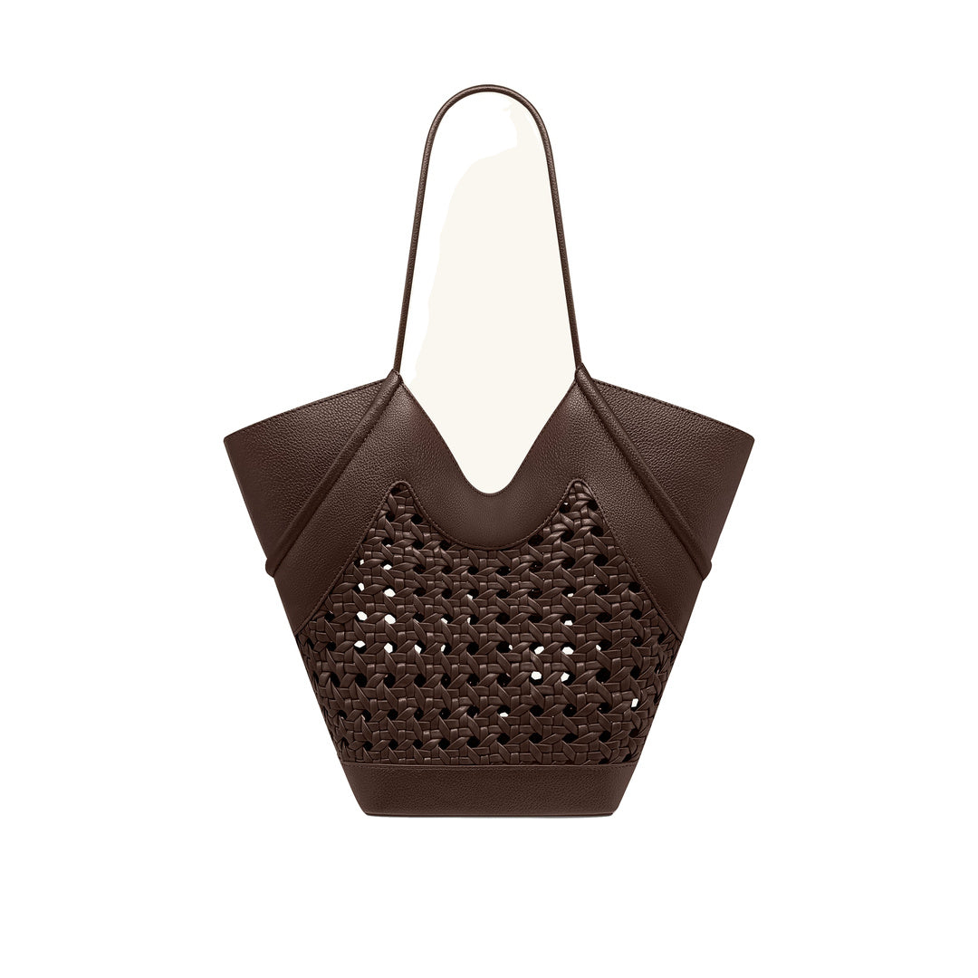 JW PEI Maribel Woven Panel Tote Bag - Dark Brown