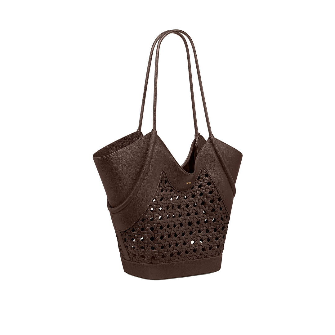 JW PEI Maribel Woven Panel Tote Bag - Dark Brown