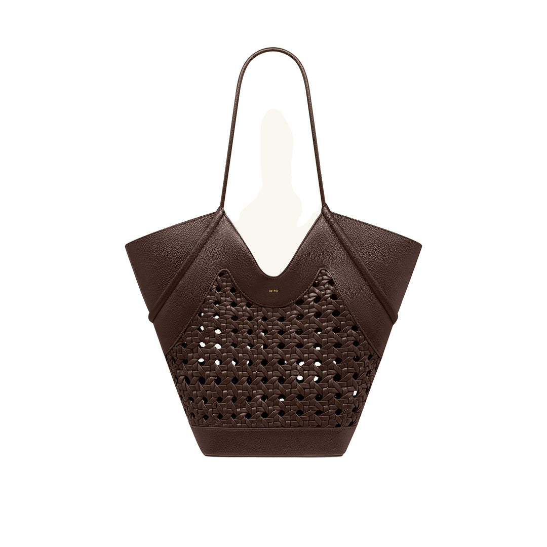 JW PEI Maribel Woven Panel Tote Bag - Dark Brown