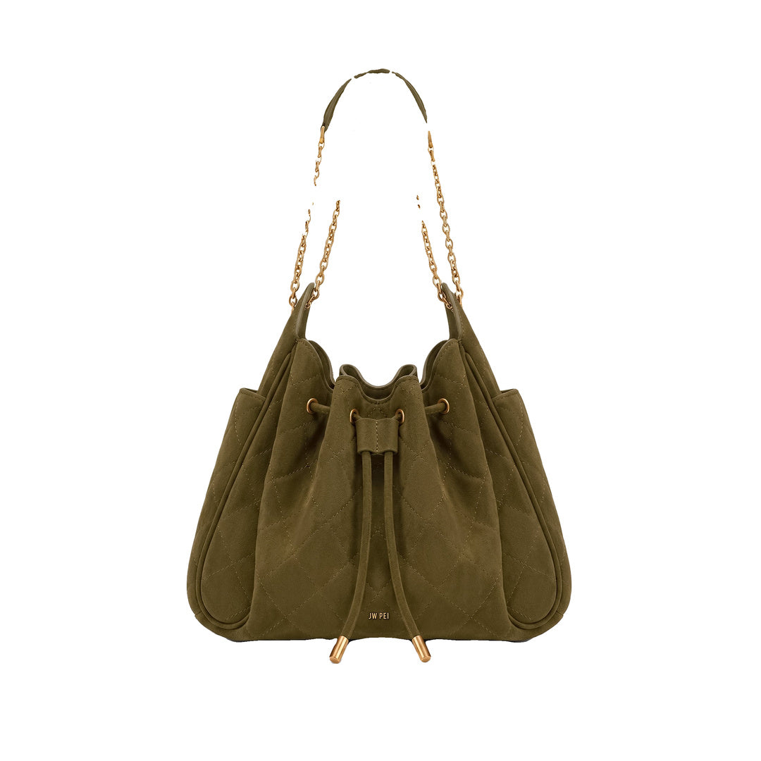 JW PEI Rowan Faux Suede Quilted Chain Bucket Bag - Olive Green
