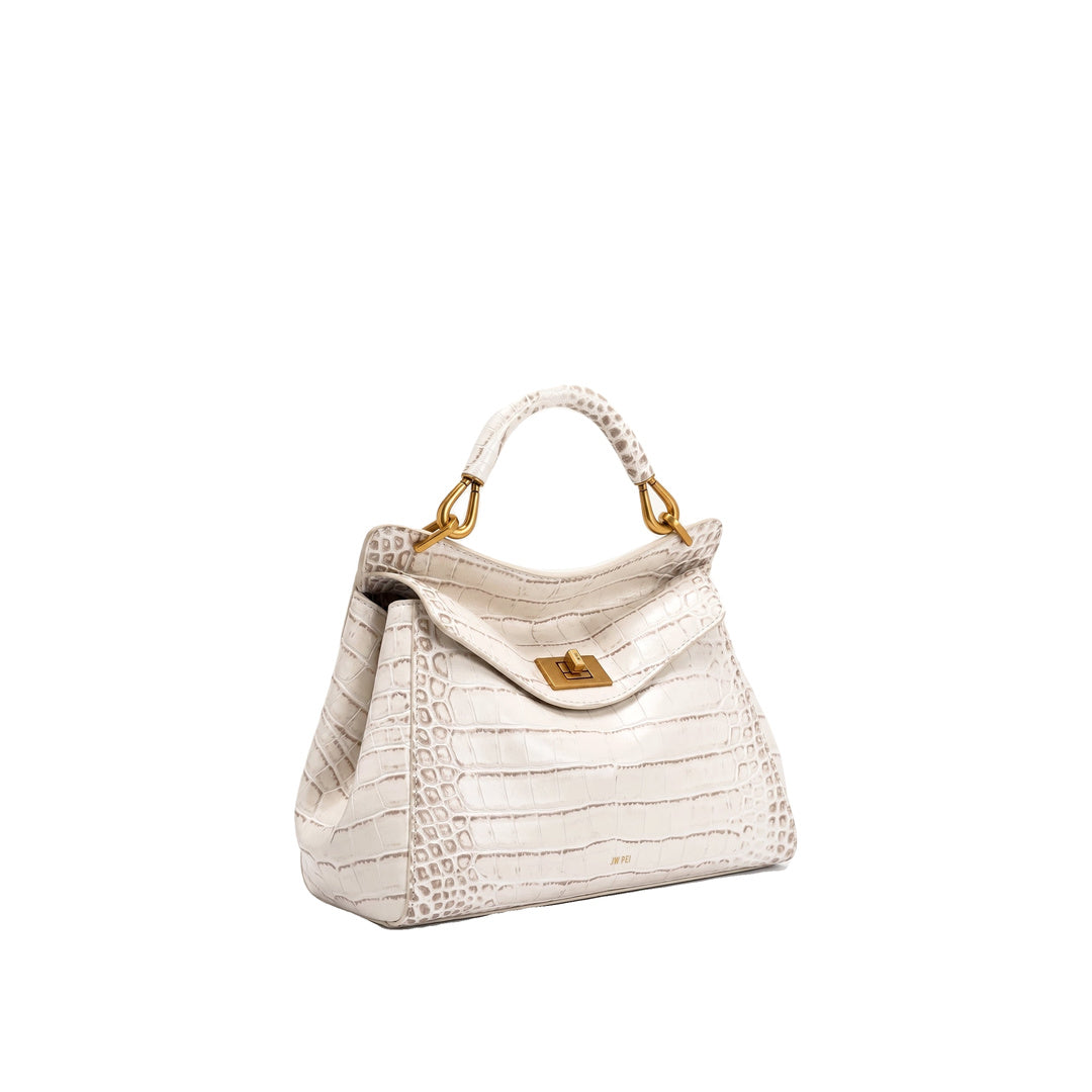 JW PEI Lucia Classic Top Handle Bag - Off White Croc