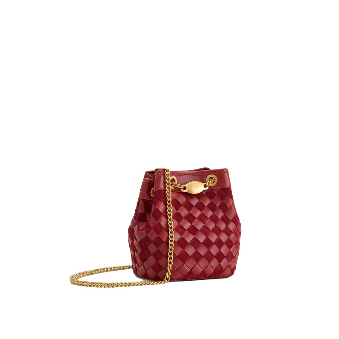 JW PEI Yara Faux Suede Hand-Woven Bucket Bag - Dark Red