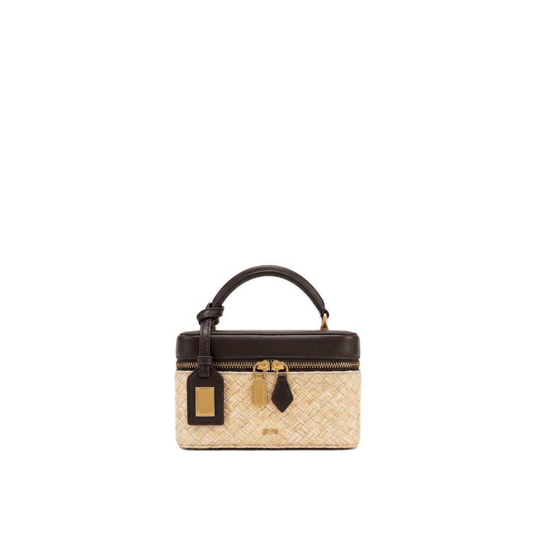 JW PEI Cleo Faux Straw Box Shape Top Handle Bag - Brown