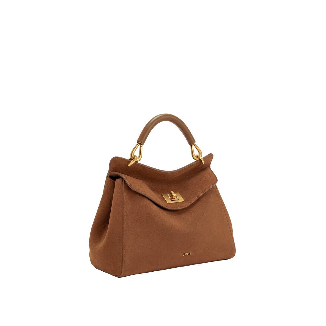 JW PEI Lucia Classic Faux Suede Top Handle Bag - Dark Red Brown