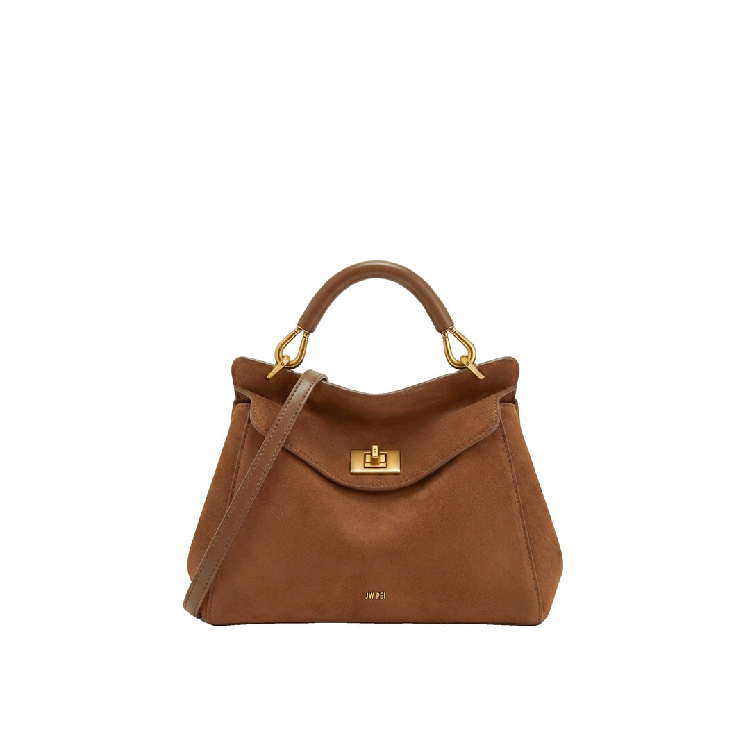 JW PEI Lucia Classic Faux Suede Top Handle Bag - Dark Red Brown