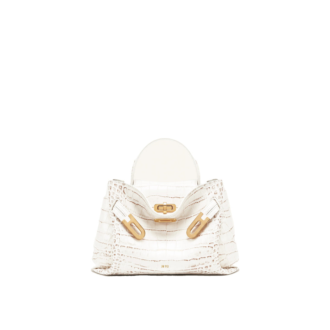 JW PEI Rhea Small Double Buckle Shoulder Bag - White Croc