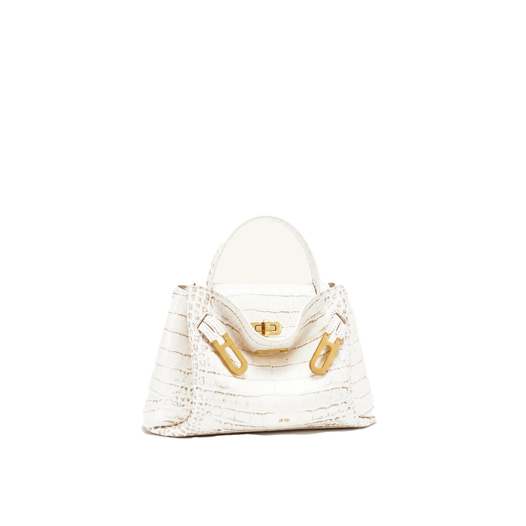 JW PEI Rhea Small Double Buckle Shoulder Bag - White Croc