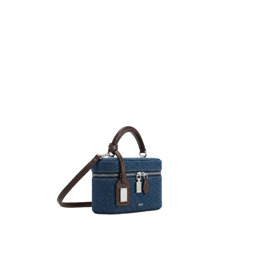 JW PEI Cleo Box Shape Top Handle Bag - Dark Blue Denim