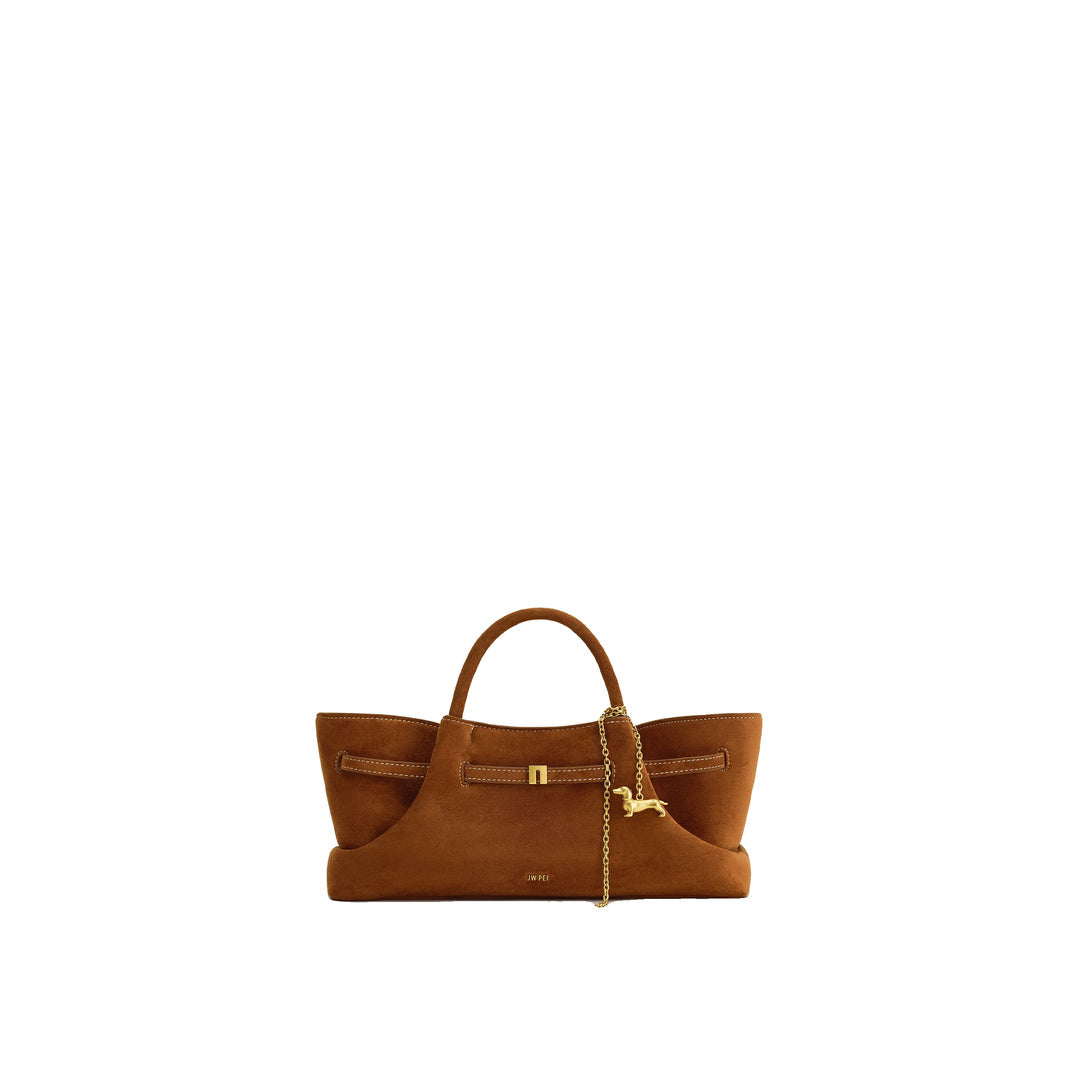 JW PEI Maeve Dachshund Metal Charm Faux Suede Tote Bag - Brown