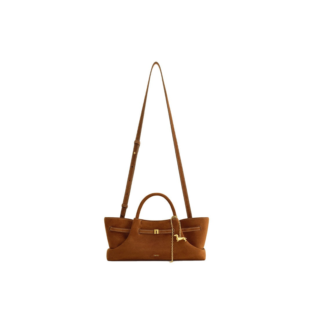 JW PEI Maeve Dachshund Metal Charm Faux Suede Tote Bag - Brown
