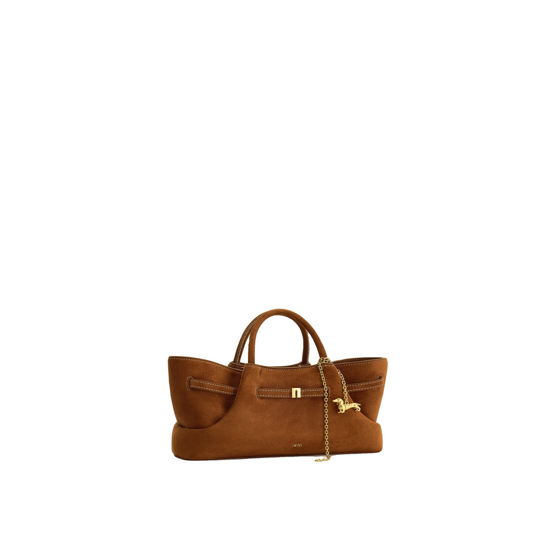 JW PEI Maeve Dachshund Metal Charm Faux Suede Tote Bag - Brown