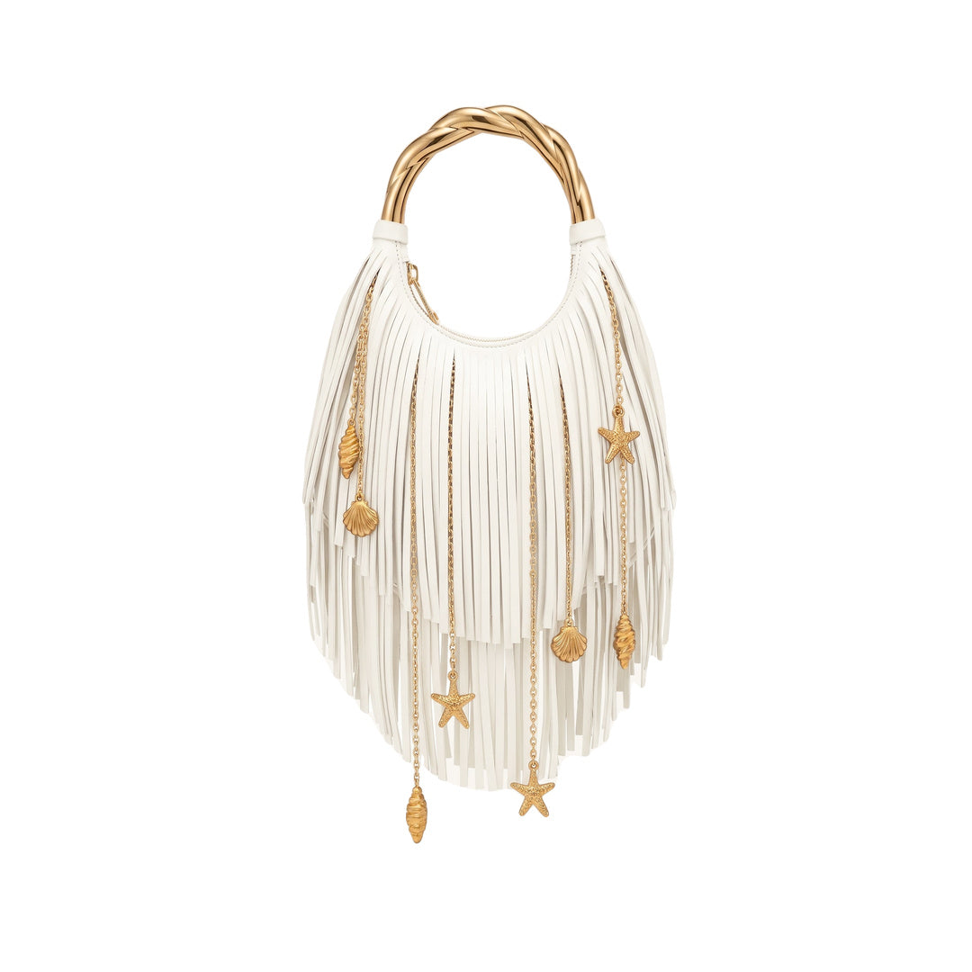 JW PEI Chloe Metal Handle Fringe Top Handbag - Off White