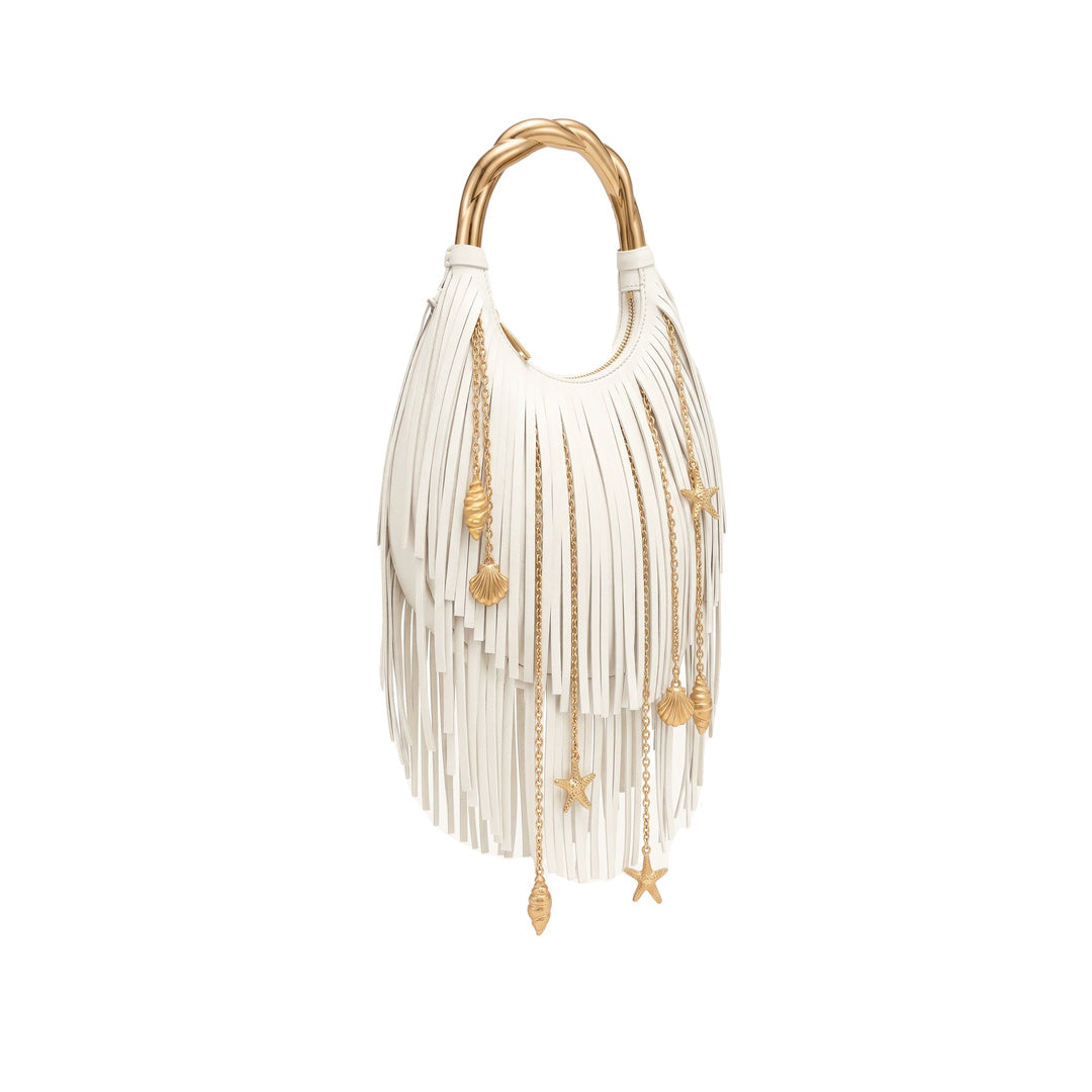 JW PEI Chloe Metal Handle Fringe Top Handbag - Off White
