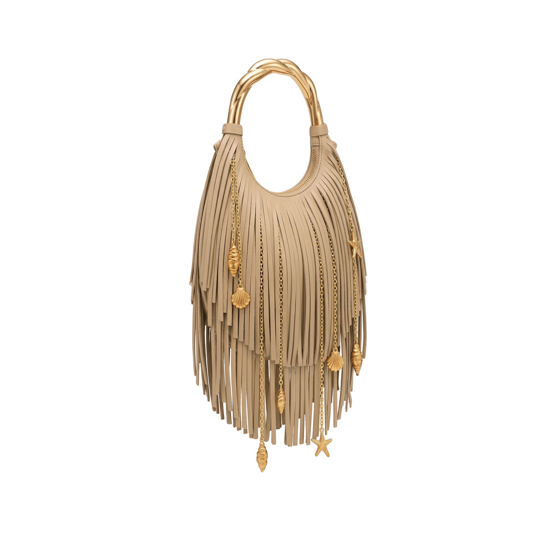 JW PEI Chloe Metal Handle Fringe Top Handbag - Khaki