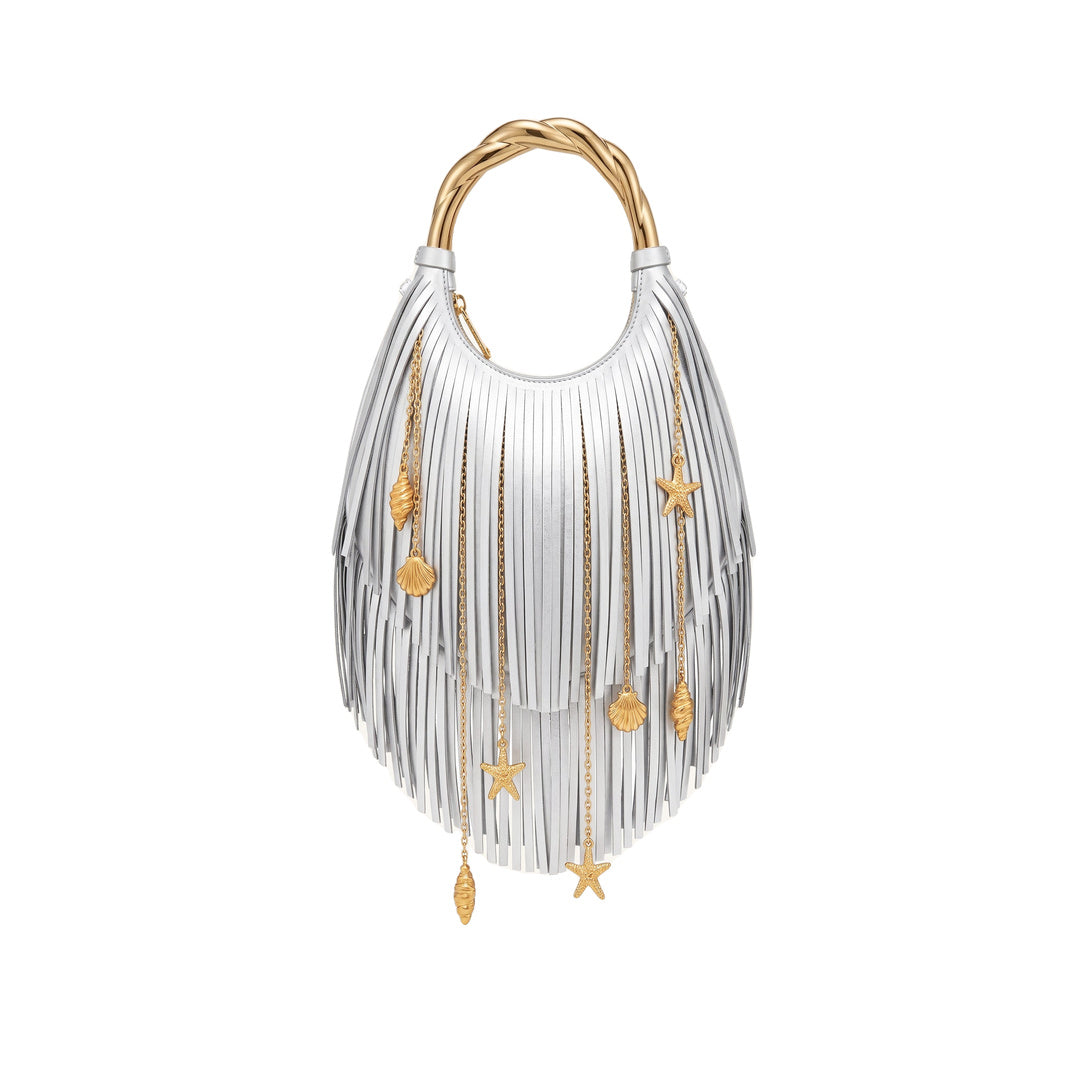 JW PEI Chloe Metal Handle Fringe Top Handbag - Silver
