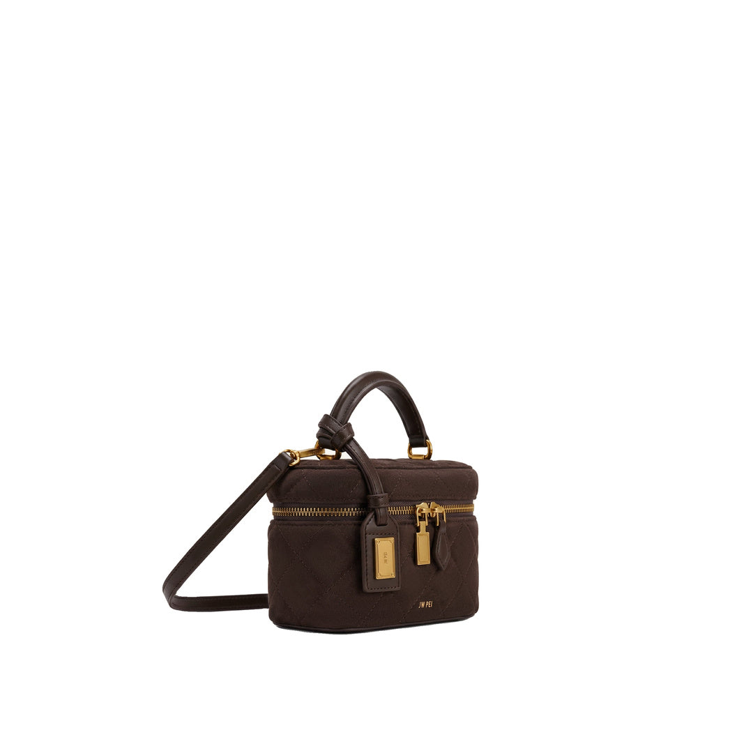 JW PEI Cleo Faux Suede Box Shape Top Handle Bag - Dark Chocolate Brown