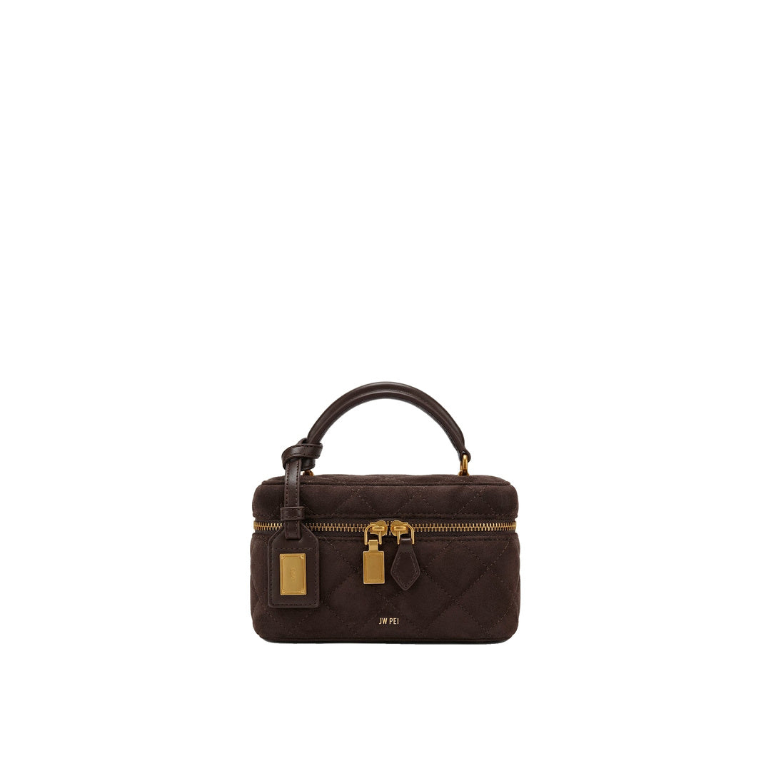 JW PEI Cleo Faux Suede Box Shape Top Handle Bag - Dark Chocolate Brown